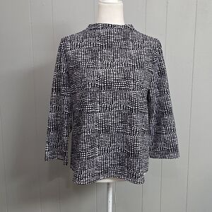 Melloday Black And White Quarter Length Sleeve Mock Neck Top Size M